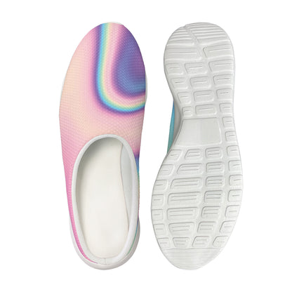 Pink And Teal Holographic Print Mesh Casual Shoes
