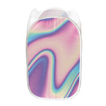 Pink And Teal Holographic Print Mesh Laundry Hamper