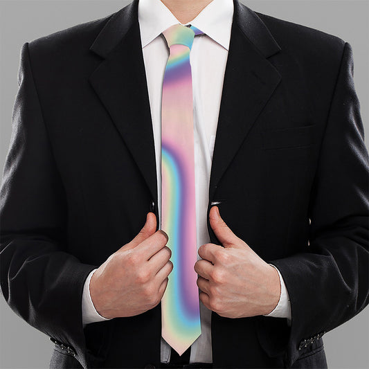 Pink And Teal Holographic Print Necktie
