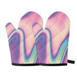 Pink And Teal Holographic Print Oven Mitts