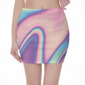 Pink And Teal Holographic Print Pencil Mini Skirt