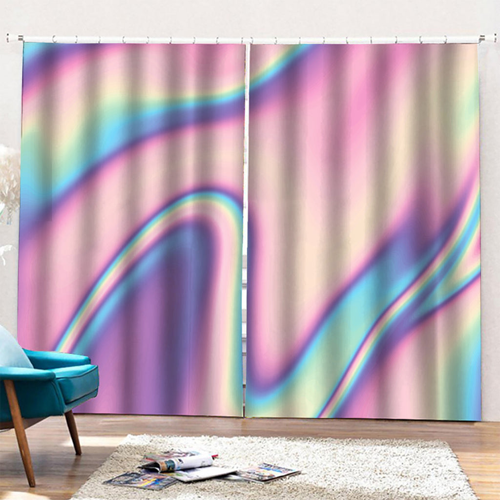 Pink And Teal Holographic Print Pencil Pleat Curtains