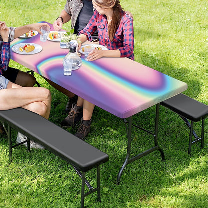 Pink And Teal Holographic Print Picnic Table Cover