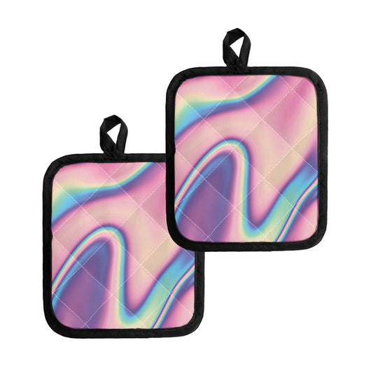 Pink And Teal Holographic Print Pot Holders