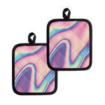 Pink And Teal Holographic Print Pot Holders