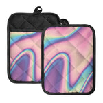 Pink And Teal Holographic Print Pot Holders With Pocket