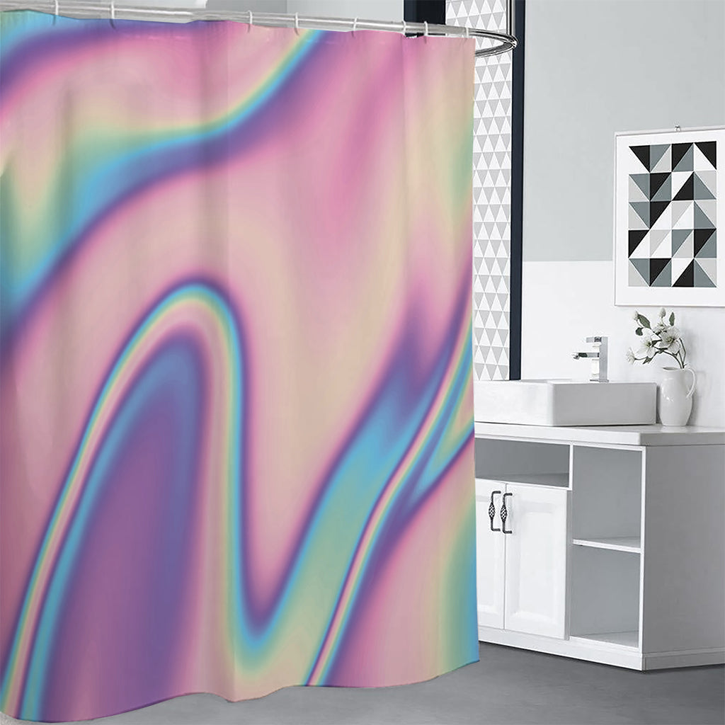 Pink And Teal Holographic Print Premium Shower Curtain