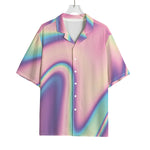 Pink And Teal Holographic Print Rayon Hawaiian Shirt