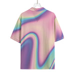 Pink And Teal Holographic Print Rayon Hawaiian Shirt