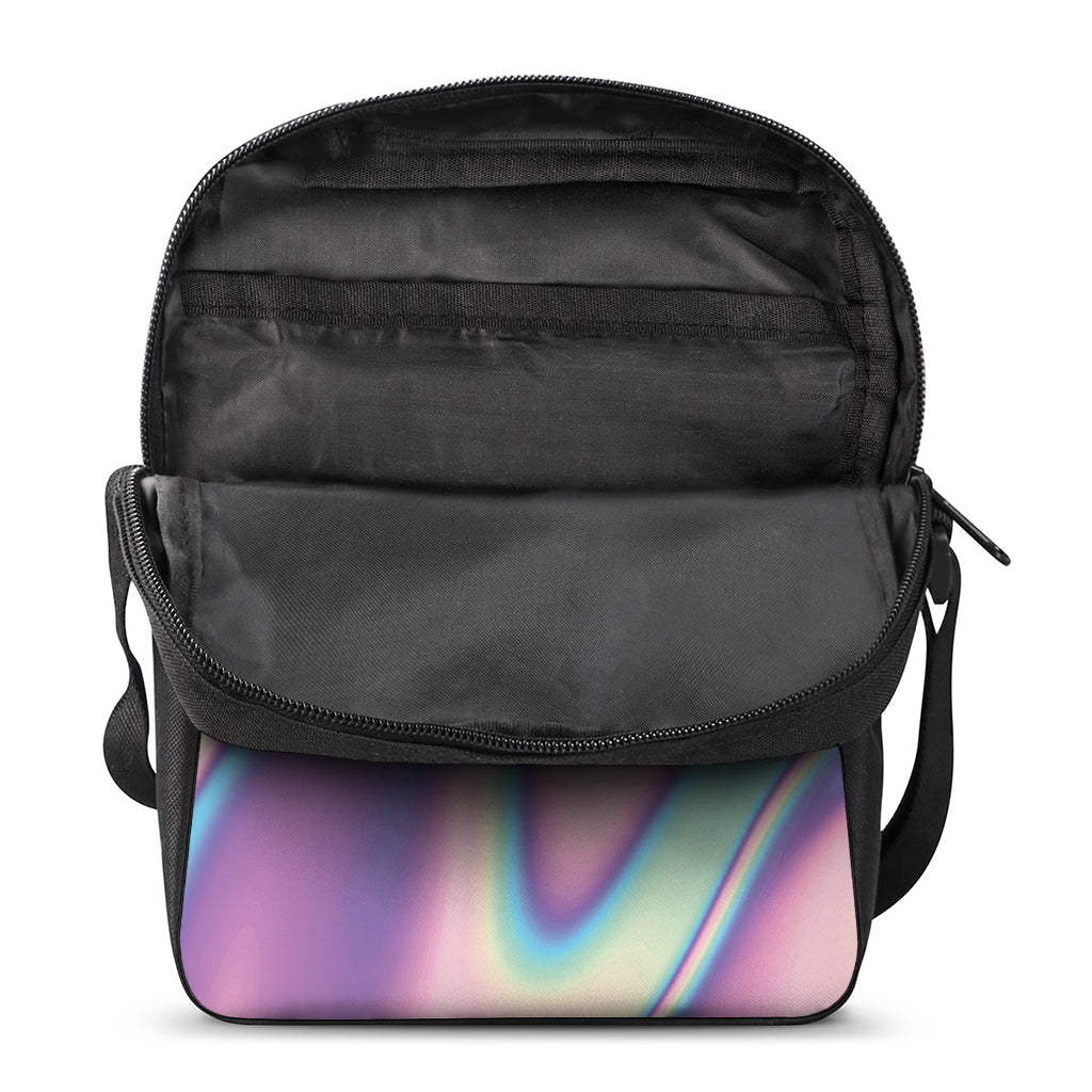 Pink And Teal Holographic Print Rectangular Crossbody Bag