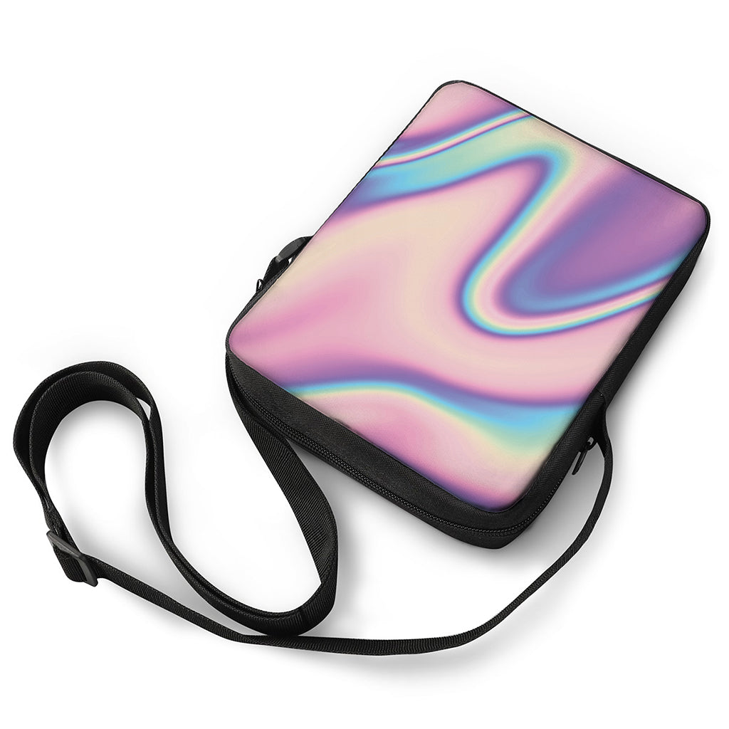 Pink And Teal Holographic Print Rectangular Crossbody Bag