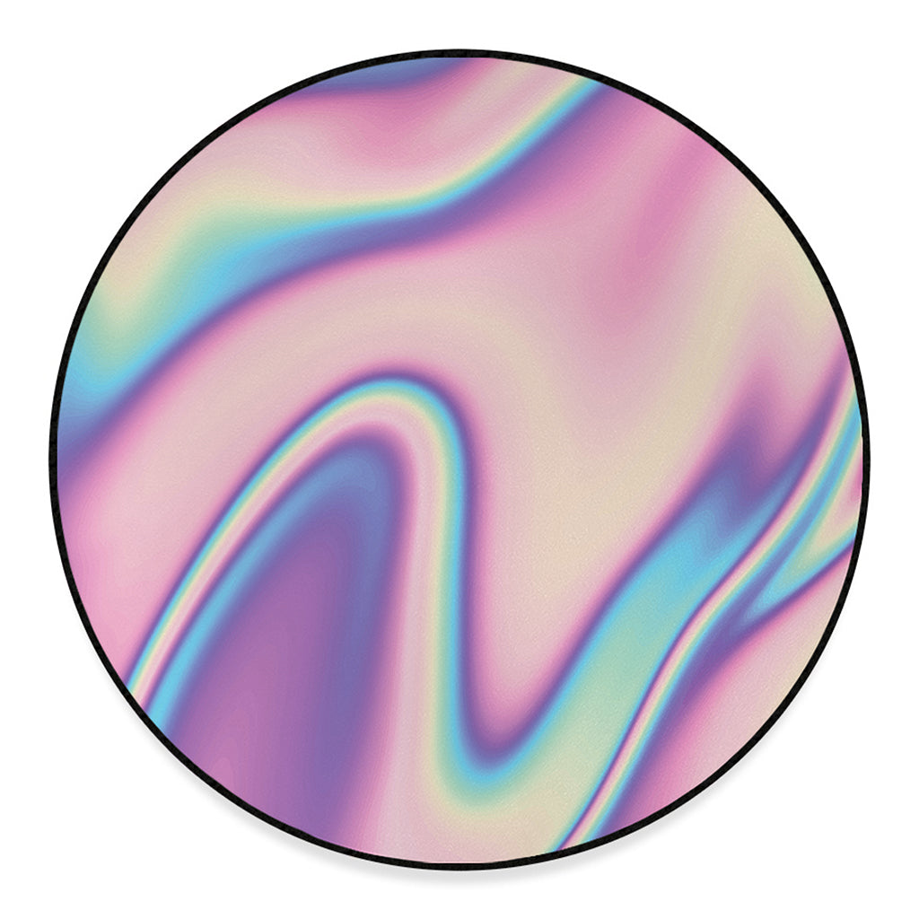 Pink And Teal Holographic Print Round Floor Mat