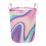 Pink And Teal Holographic Print Round Laundry Basket