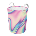 Pink And Teal Holographic Print Round Laundry Basket