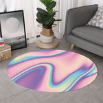 Pink And Teal Holographic Print Round Rug