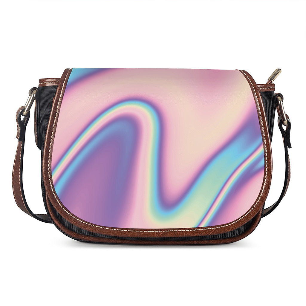 Pink And Teal Holographic Print Saddle Bag