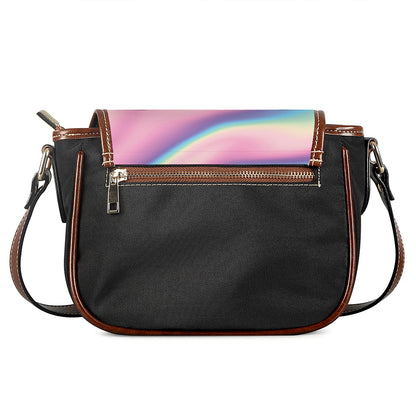 Pink And Teal Holographic Print Saddle Bag