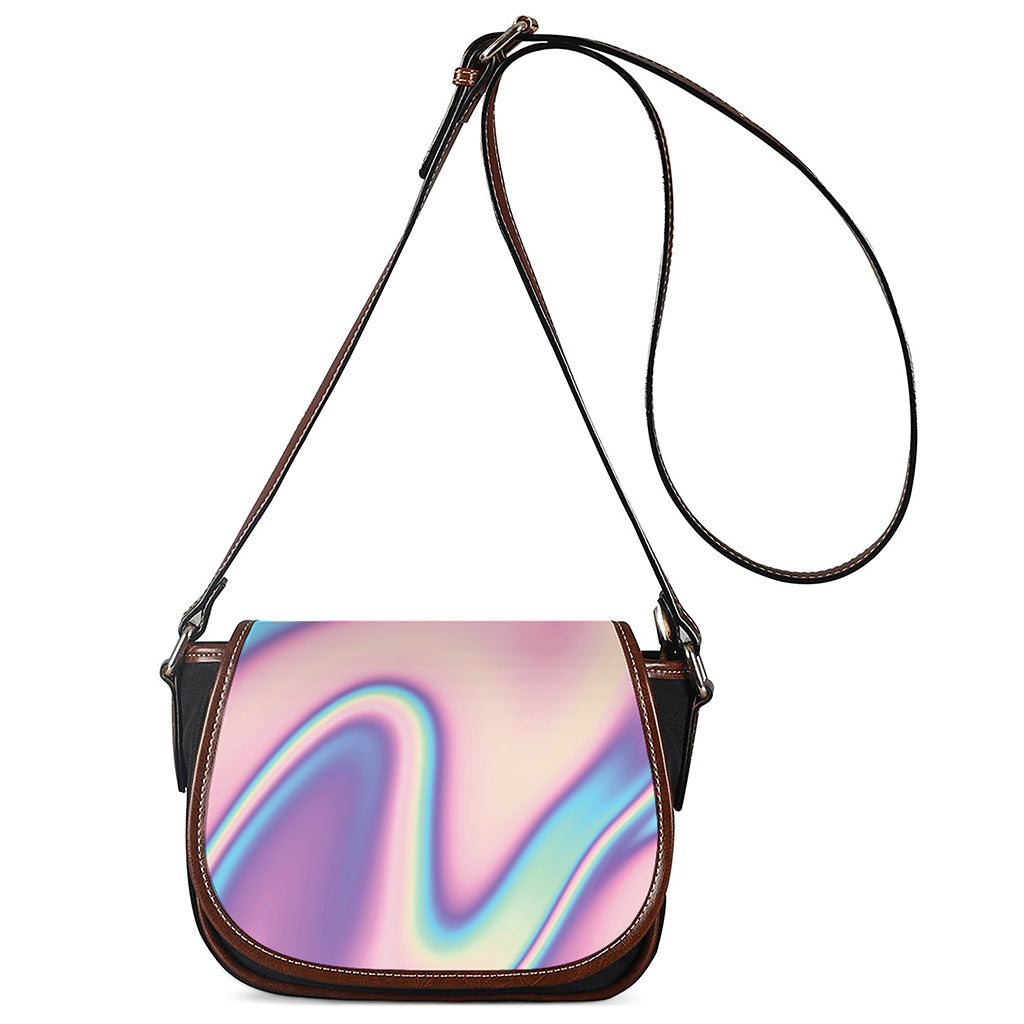 Pink And Teal Holographic Print Saddle Bag