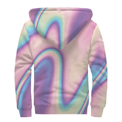 Pink And Teal Holographic Print Sherpa Lined Zip Up Hoodie