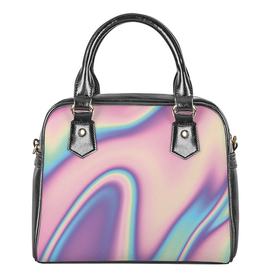 Pink And Teal Holographic Print Shoulder Handbag