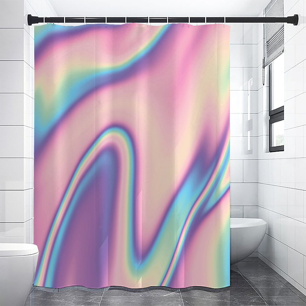 Pink And Teal Holographic Print Shower Curtain