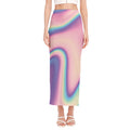 Pink And Teal Holographic Print Side Slit Maxi Skirt