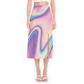 Pink And Teal Holographic Print Side Slit Midi Skirt