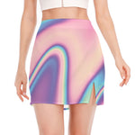 Pink And Teal Holographic Print Side Slit Mini Skirt