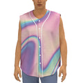 Pink And Teal Holographic Print Sleeveless Baseball Jersey