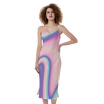Pink And Teal Holographic Print Slim Fit Midi Cami Dress