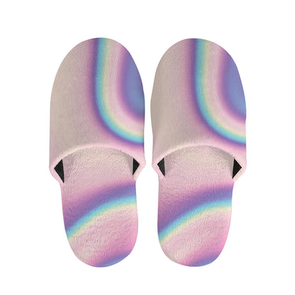 Pink And Teal Holographic Print Slippers