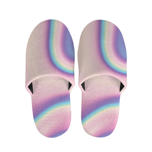 Pink And Teal Holographic Print Slippers