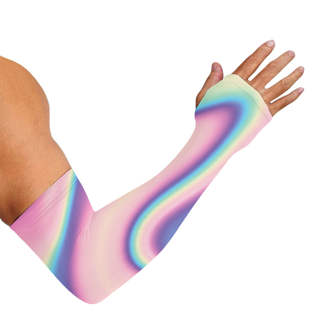 Pink And Teal Holographic Print Sun Protection Arm Sleeves