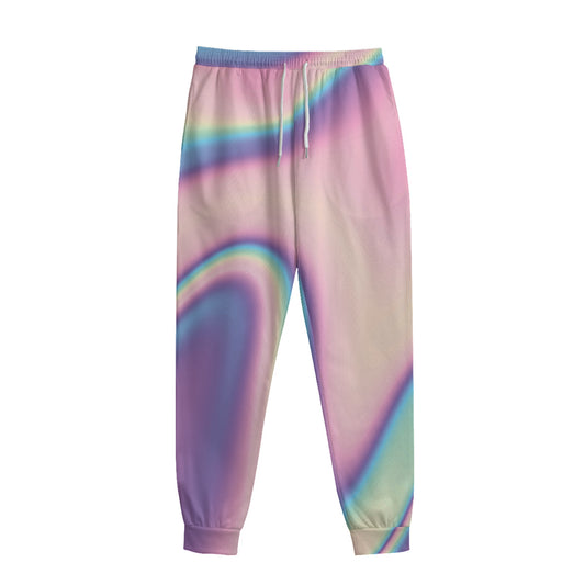 Pink And Teal Holographic Print Sweatpants