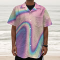 Pink And Teal Holographic Print Textured Short Sleeve Shirt