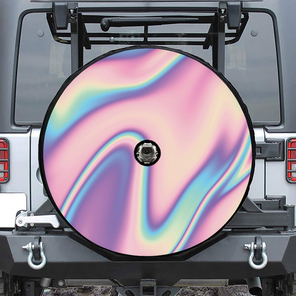 Pink And Teal Holographic Print Tire Cover With Camera Hole