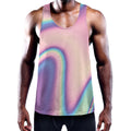 Pink And Teal Holographic Print Men's Workout Tank Top