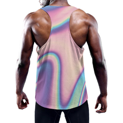 Pink And Teal Holographic Print Training Tank Top