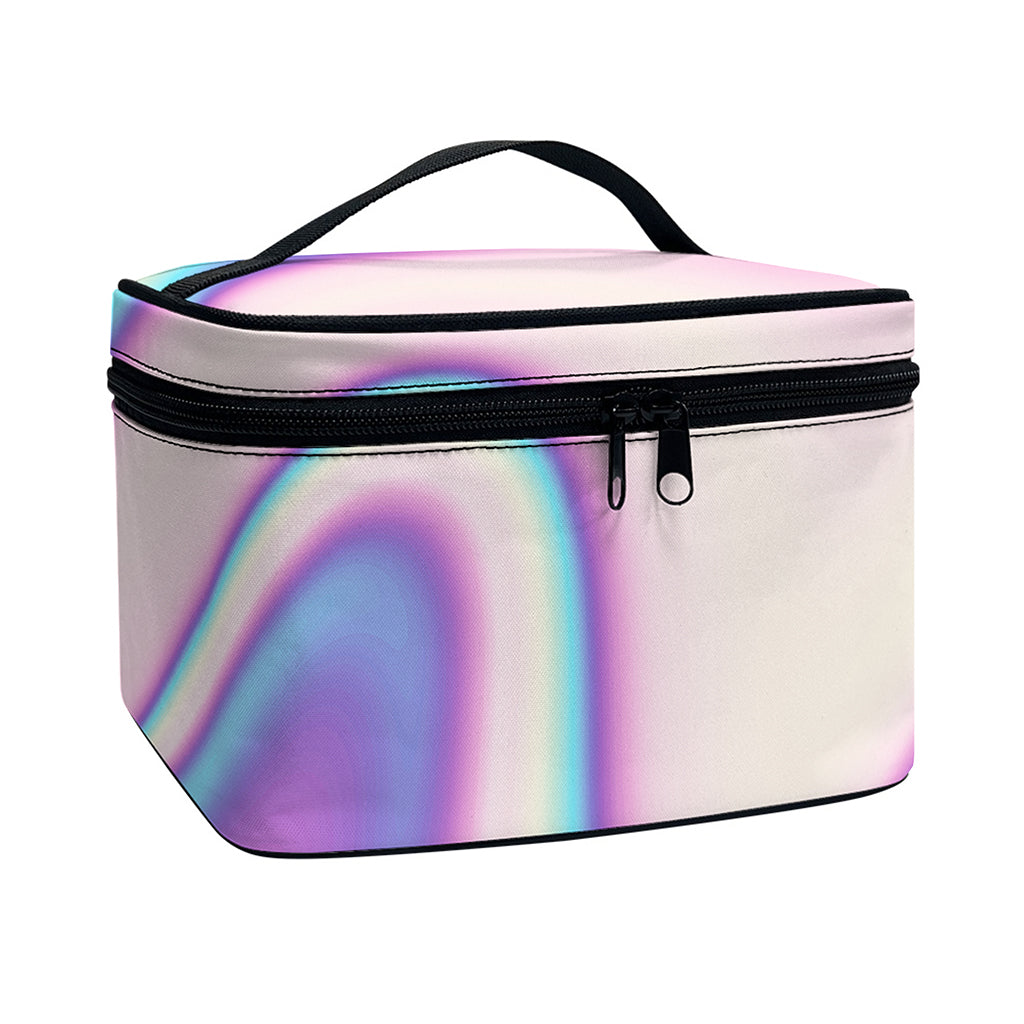 Pink And Teal Holographic Print Travel Makeup Bag