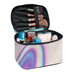 Pink And Teal Holographic Print Travel Makeup Bag