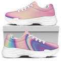 Pink And Teal Holographic Print White Chunky Shoes