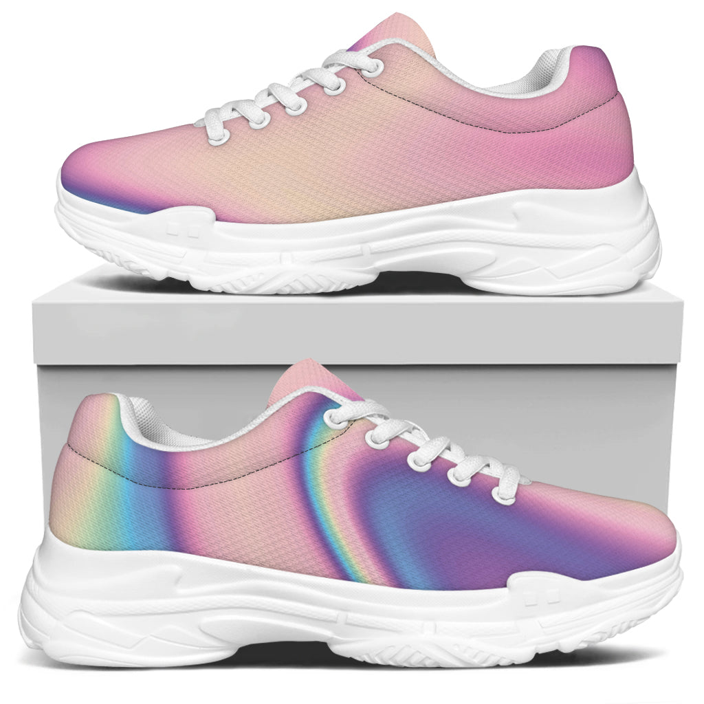 Pink And Teal Holographic Print White Chunky Shoes
