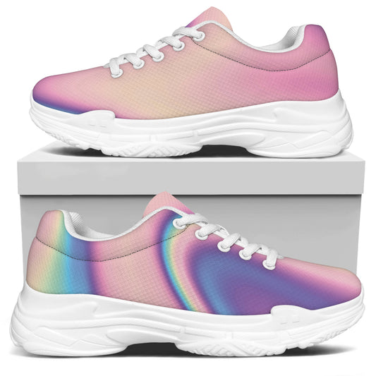 Pink And Teal Holographic Print White Chunky Shoes