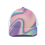 Pink And Teal Holographic Print White Mesh Trucker Cap