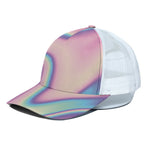 Pink And Teal Holographic Print White Mesh Trucker Cap