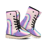 Pink And Teal Holographic Print Winter Boots