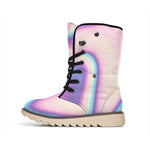Pink And Teal Holographic Print Winter Boots