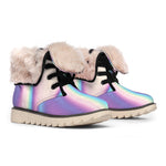 Pink And Teal Holographic Print Winter Boots