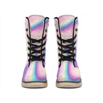 Pink And Teal Holographic Print Winter Boots