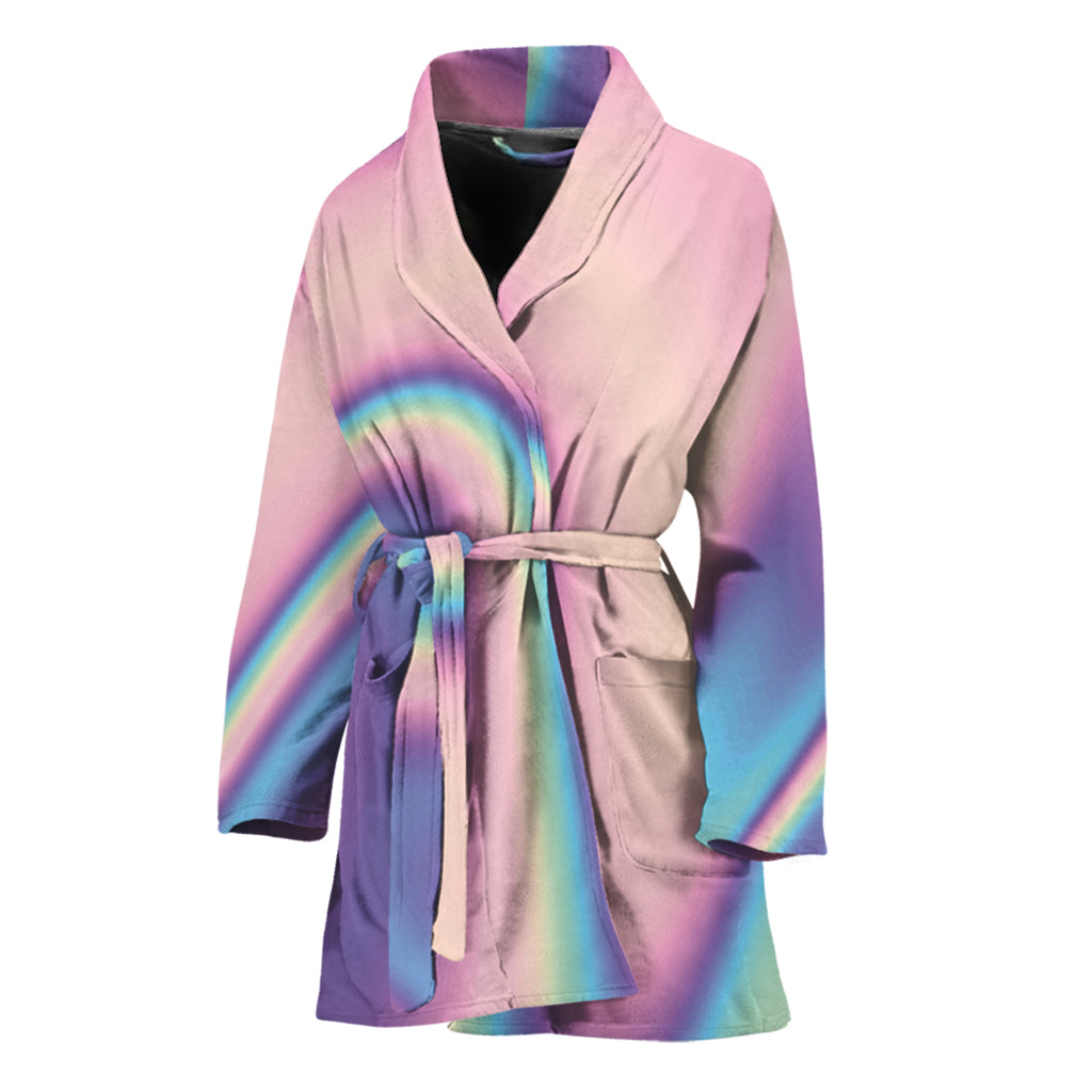 Pink And Teal Holographic Print Women's Bathrobe